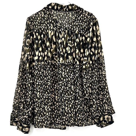 BLACK TAPE Womens Black Sheer Printed Long Sleeve Collared Evening Blouse Size X - Picture 5 of 10